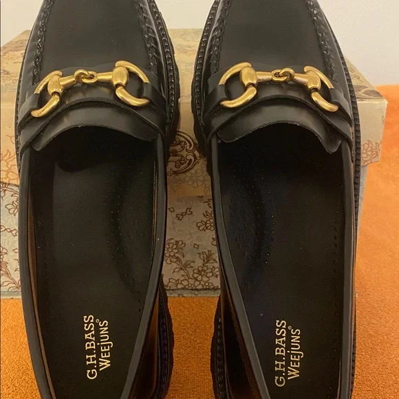 G.H. Bass & Co. Black Loafers with Gold Accents - Picture 7 of 8